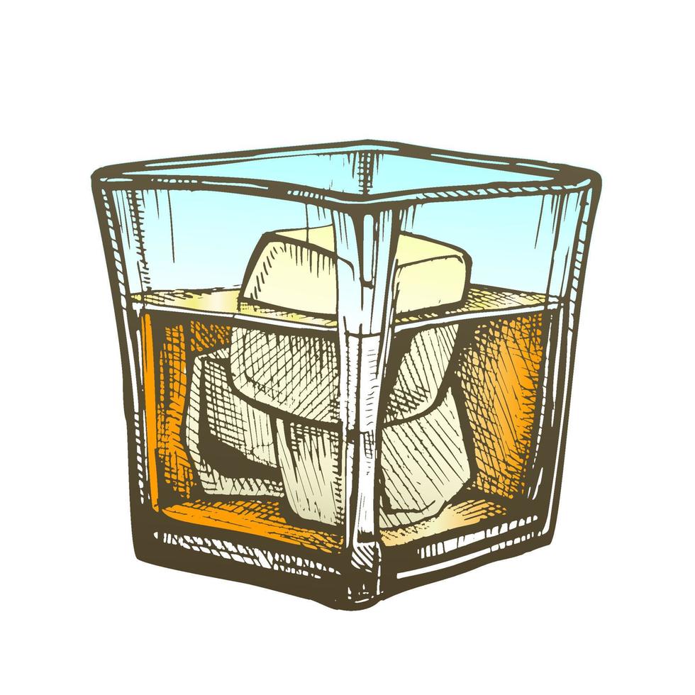 colore eleganza bicchiere con Brandy e ghiaccio cubi vettore