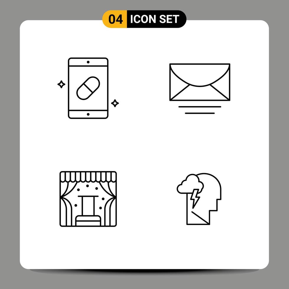 4 linea concetto per siti web mobile e applicazioni mobile concerto medicina e-mail palcoscenico modificabile vettore design elementi