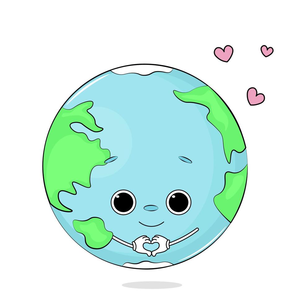 illustrazione di cartone animato verde terra pianeta con amore vettore
