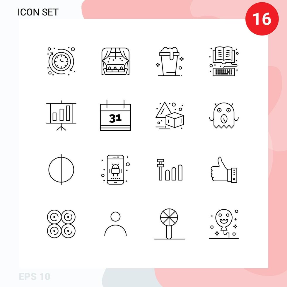 16 universale schema segni simboli di attività commerciale biblioteca bicchiere tastiera libro modificabile vettore design elementi