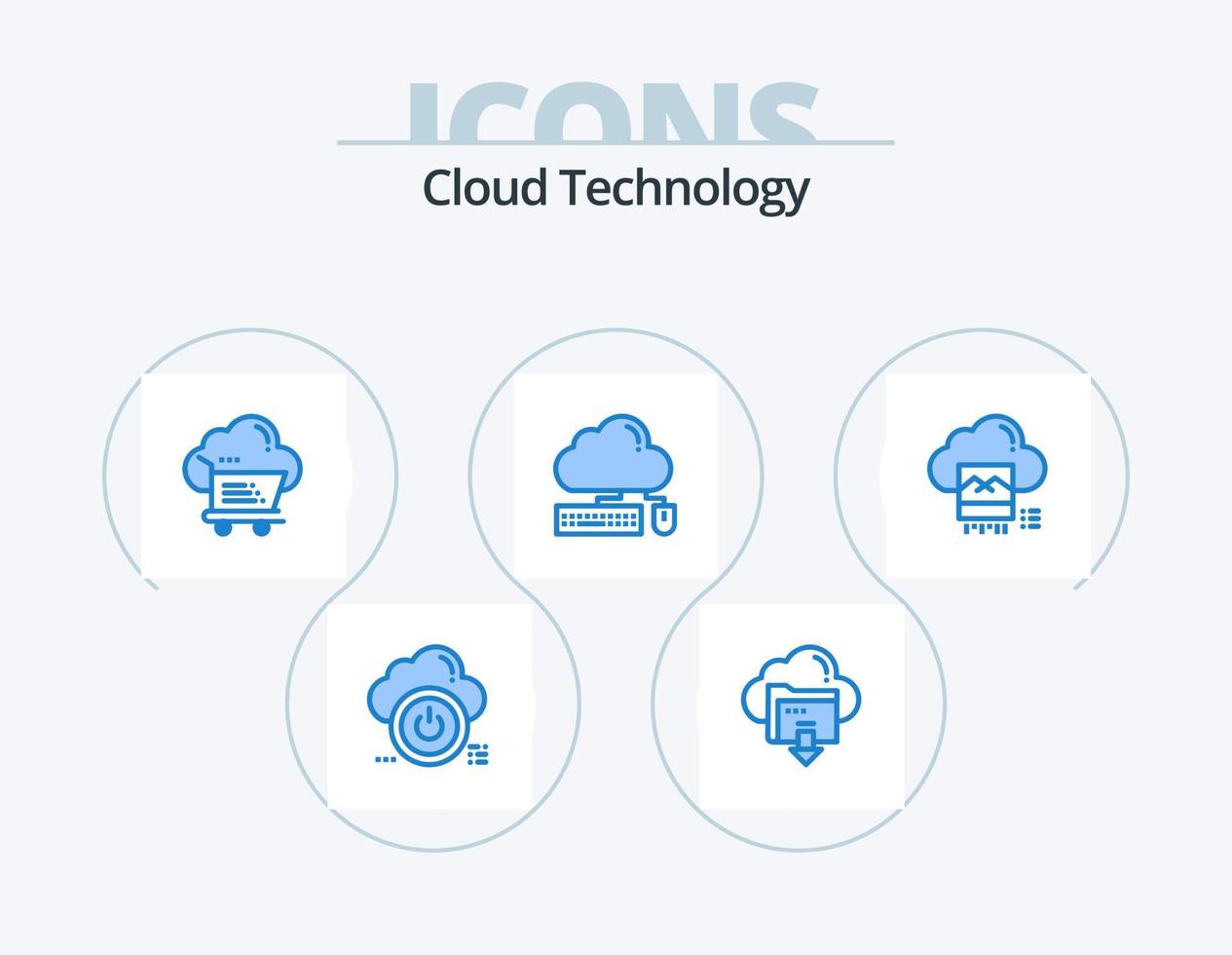 nube tecnologia blu icona imballare 5 icona design. topo. informatica. nube. carrello. carrello vettore