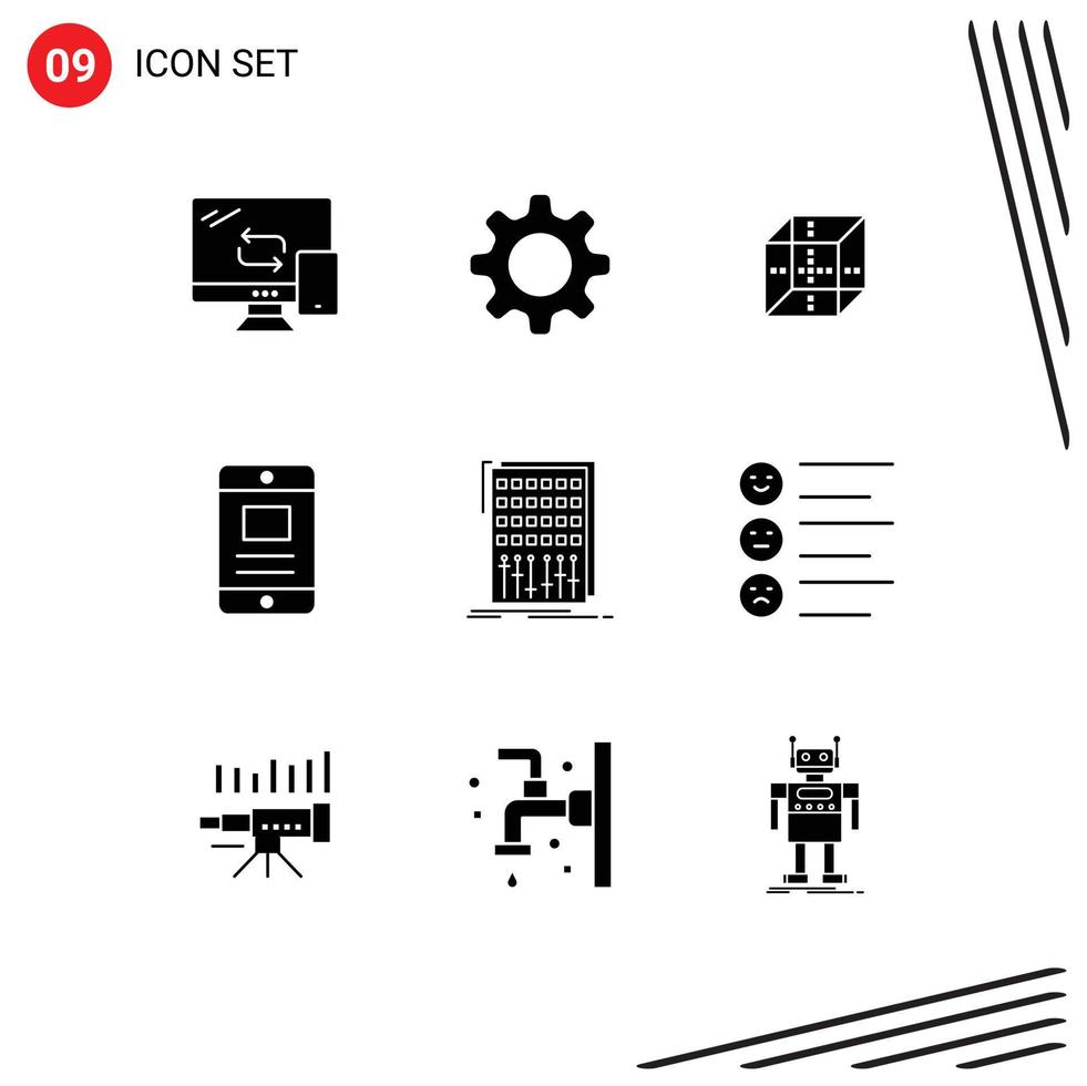 moderno impostato di 9 solido glifi e simboli come come mescolare Audio consegna attività commerciale testo modificabile vettore design elementi