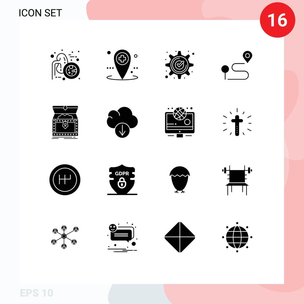 16 universale solido glifo segni simboli di scatola navigazione accettare carta geografica marchio modificabile vettore design elementi