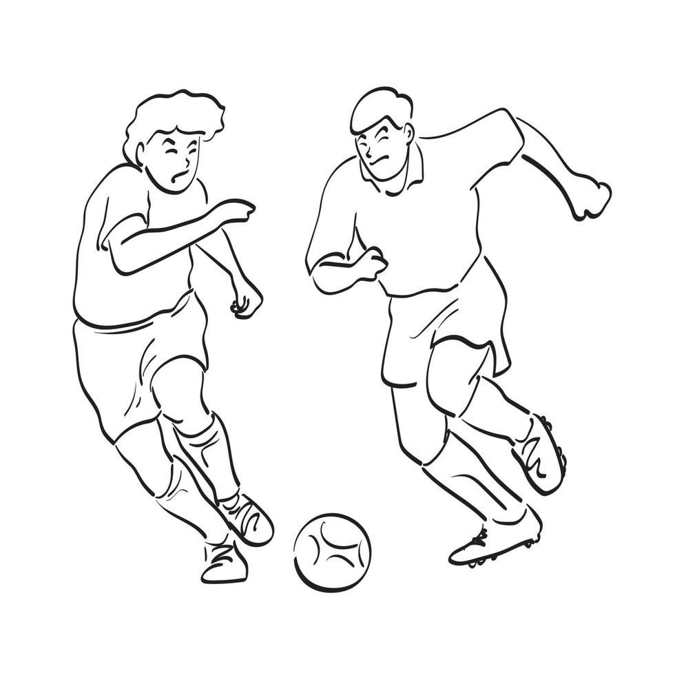 linea arte pieno lunghezza di Due calcio Giocatori con palla illustrazione vettore mano disegnato isolato su bianca sfondo