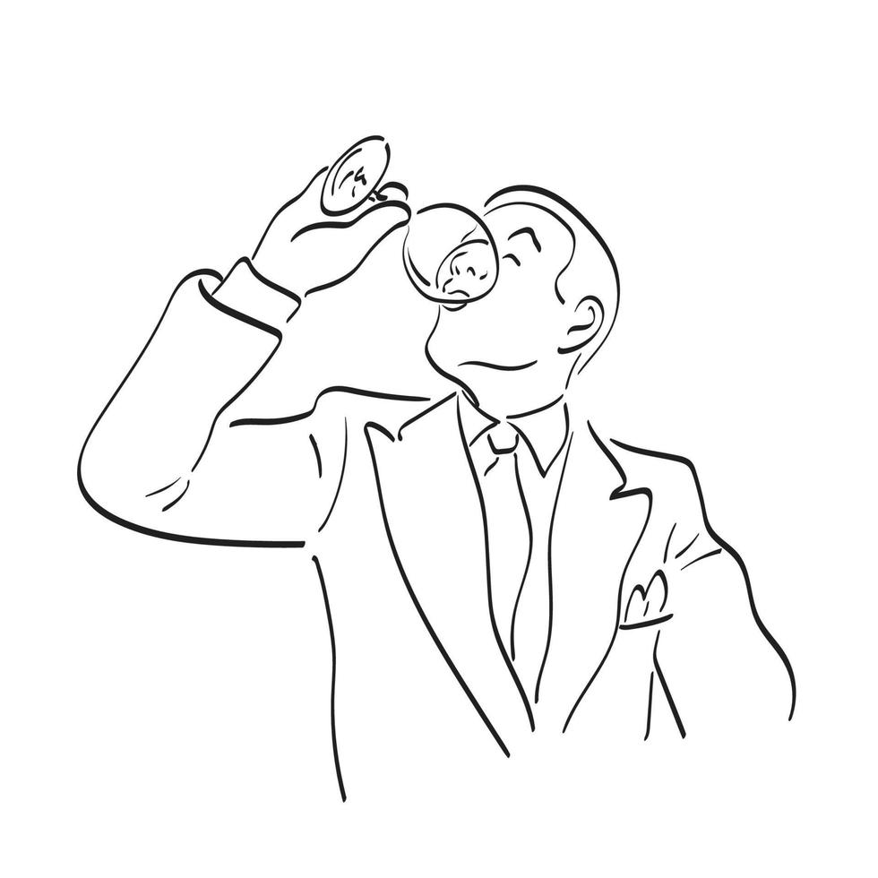 uomo d'affari potabile vino illustrazione vettore mano disegnato isolato su bianca sfondo linea arte.