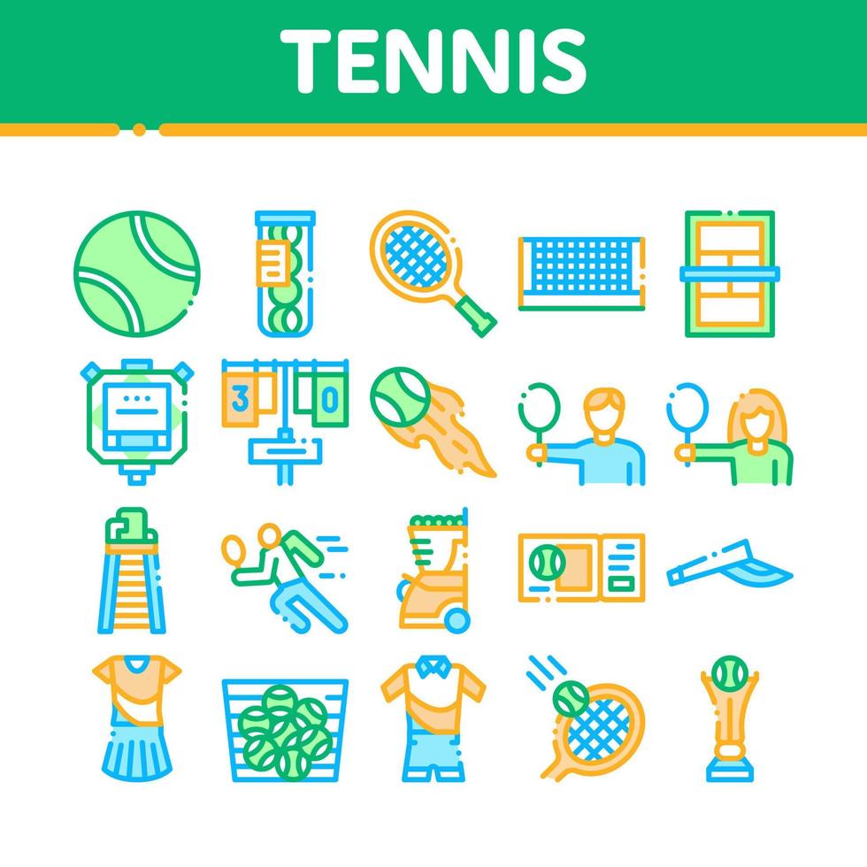 tennis gioco attrezzatura collezione icone impostato vettore