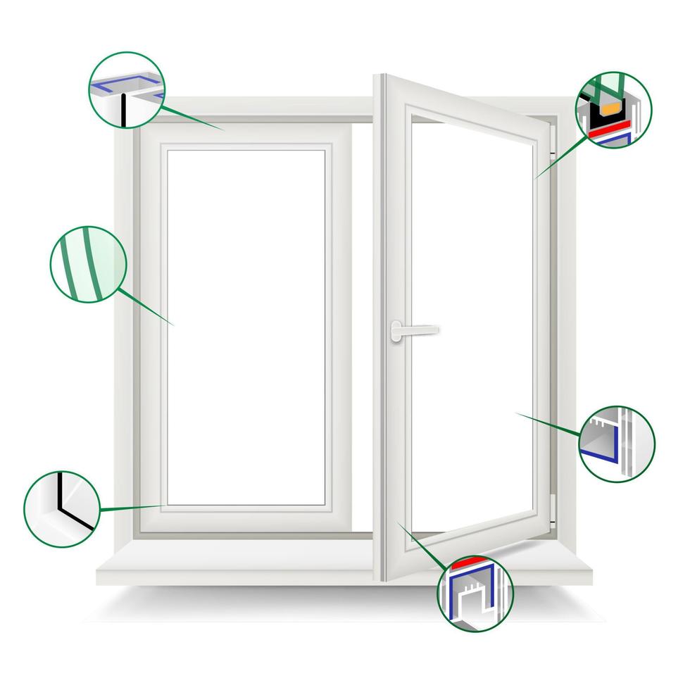 plastica finestra vettore. finestra telaio struttura. Aperto plastica bicchiere finestra. isolato su bianca sfondo illustrazione vettore