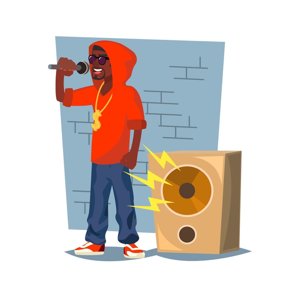 professionale cantante rap vettore. maschio cantante con microfono. cartone animato personaggio illustrazione vettore