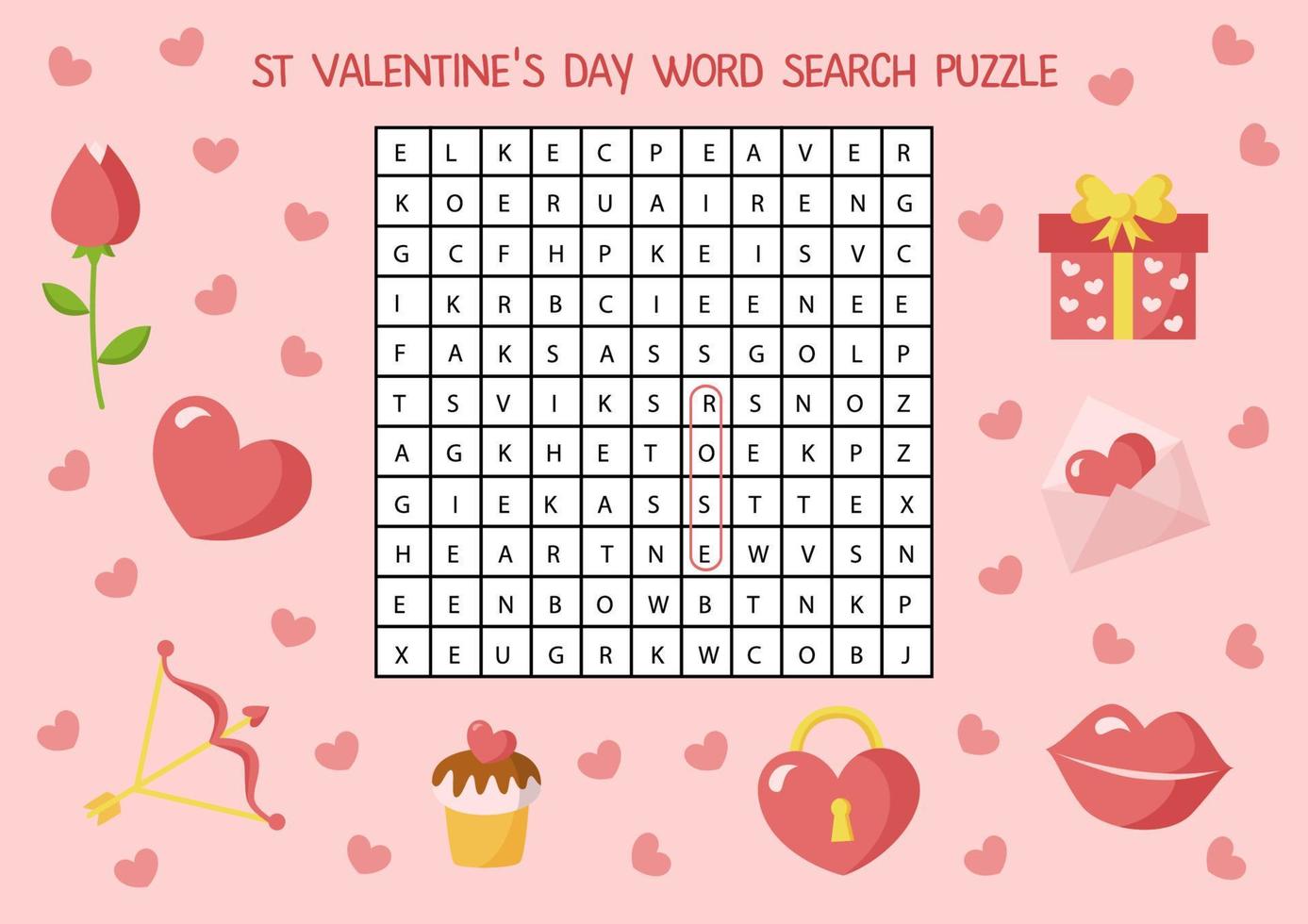 San Valentino giorno parola ricerca puzzle per prescolastico bambini. vettore