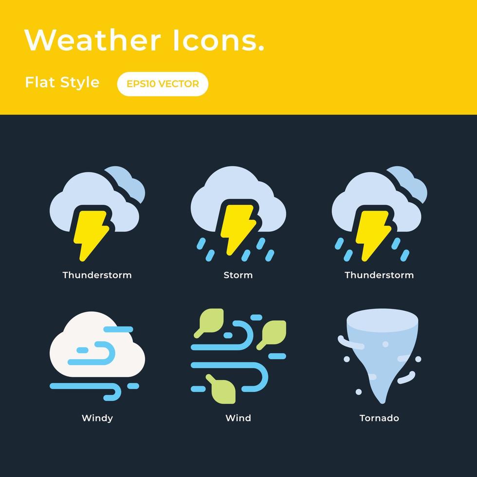 tempo metereologico icone impostato con piatto stile vettore