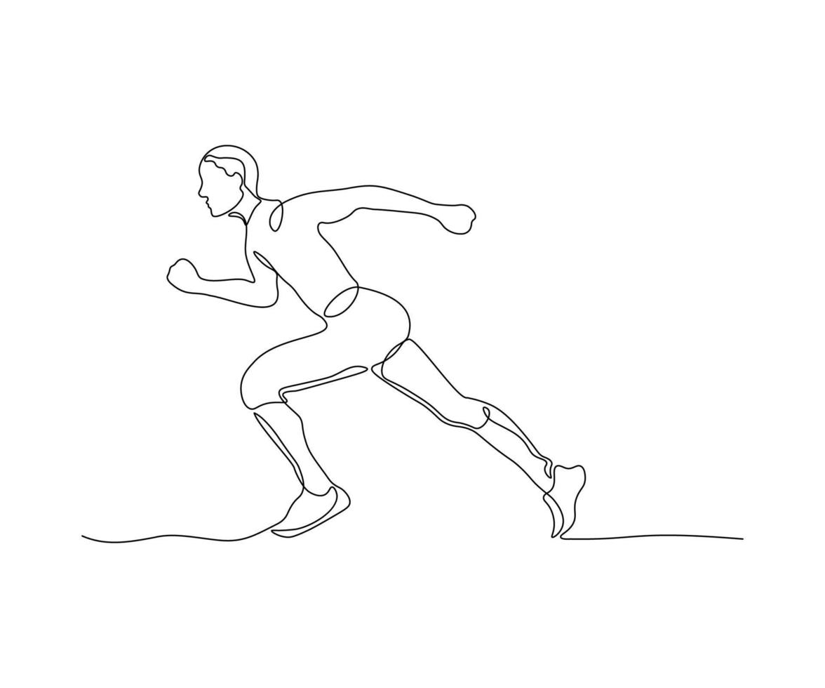 astratto in esecuzione uomo, atleta, velocista, mano disegnato, continuo mono linea, uno linea arte vettore