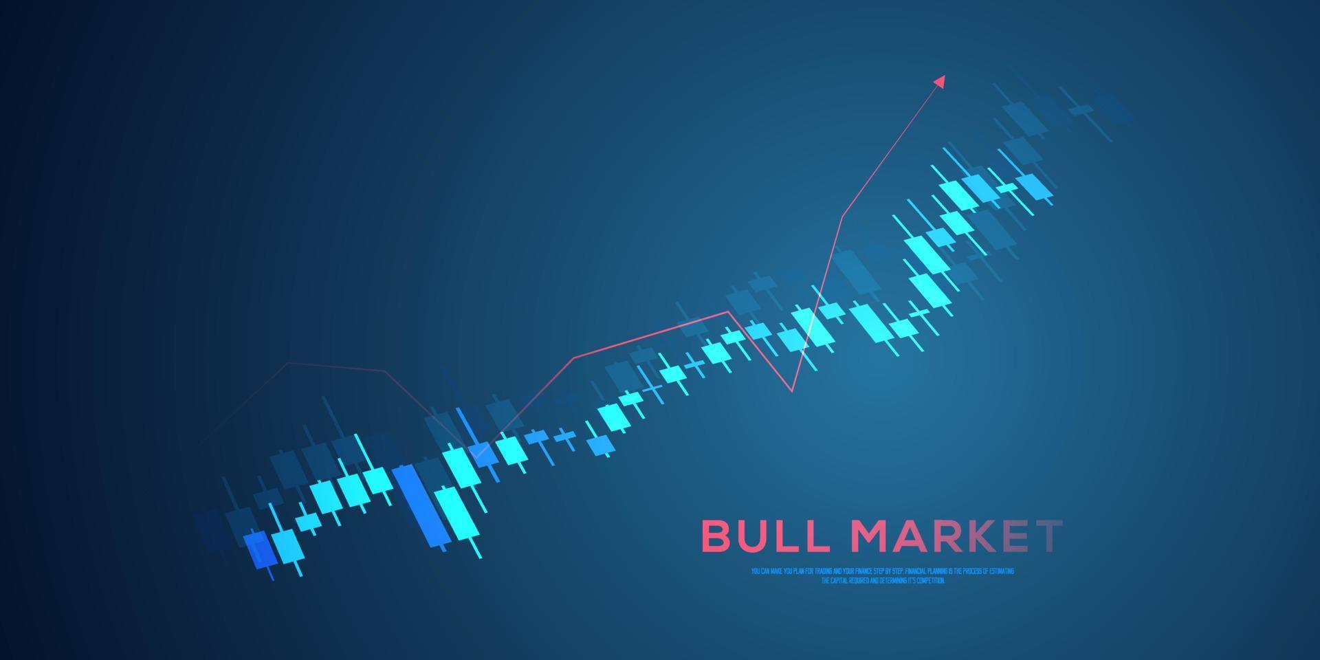 candele bastone di commercio grafico, bar grafico su blu sfondo, e Toro azione mercato trend e forex tecnico commercio concetto disegno, vettore illustrazione.