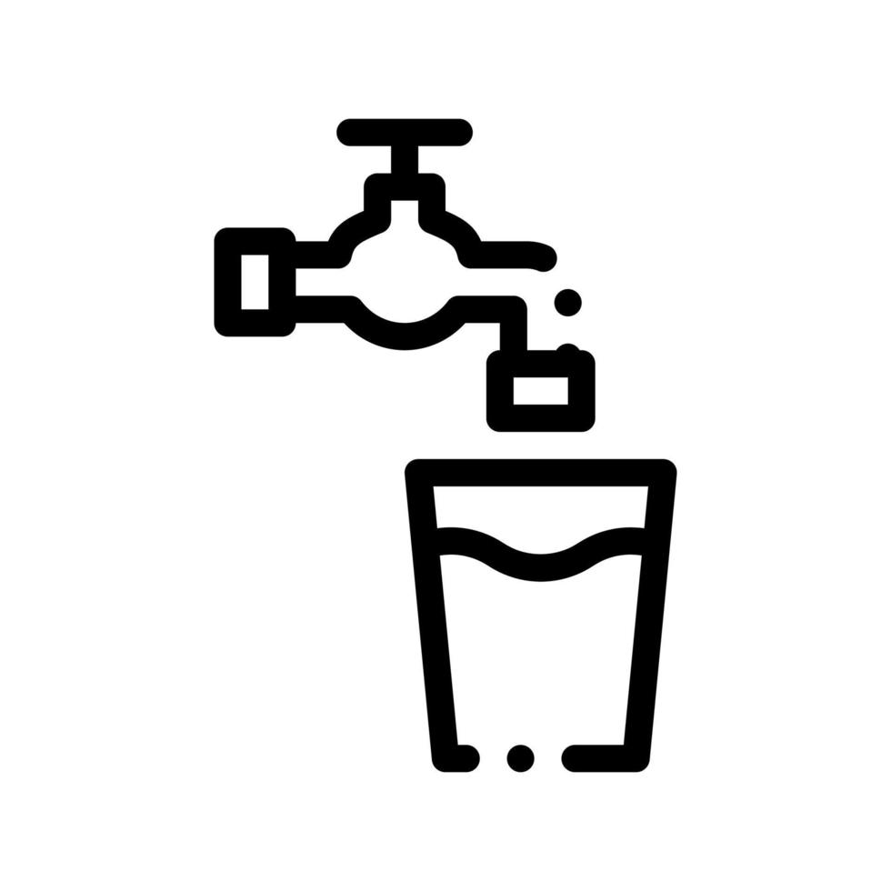 rubinetto con acqua bicchiere vettore cartello magro linea icona