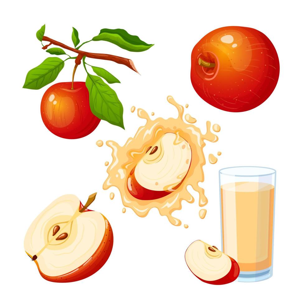 Mela frutta cibo impostato cartone animato vettore illustrazione