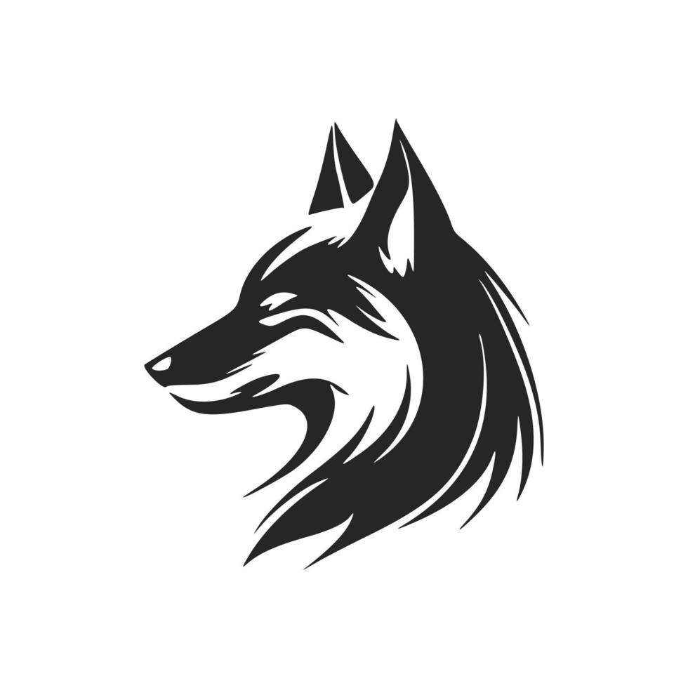 semplice e elegante nero e bianca lupo testa vettore logo.