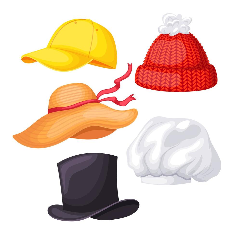 berretto cappello moda impostato cartone animato vettore illustrazione