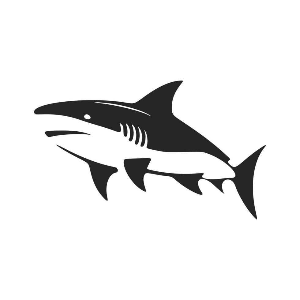 pulito e moderno nero e bianca vettore logo con un' squalo.