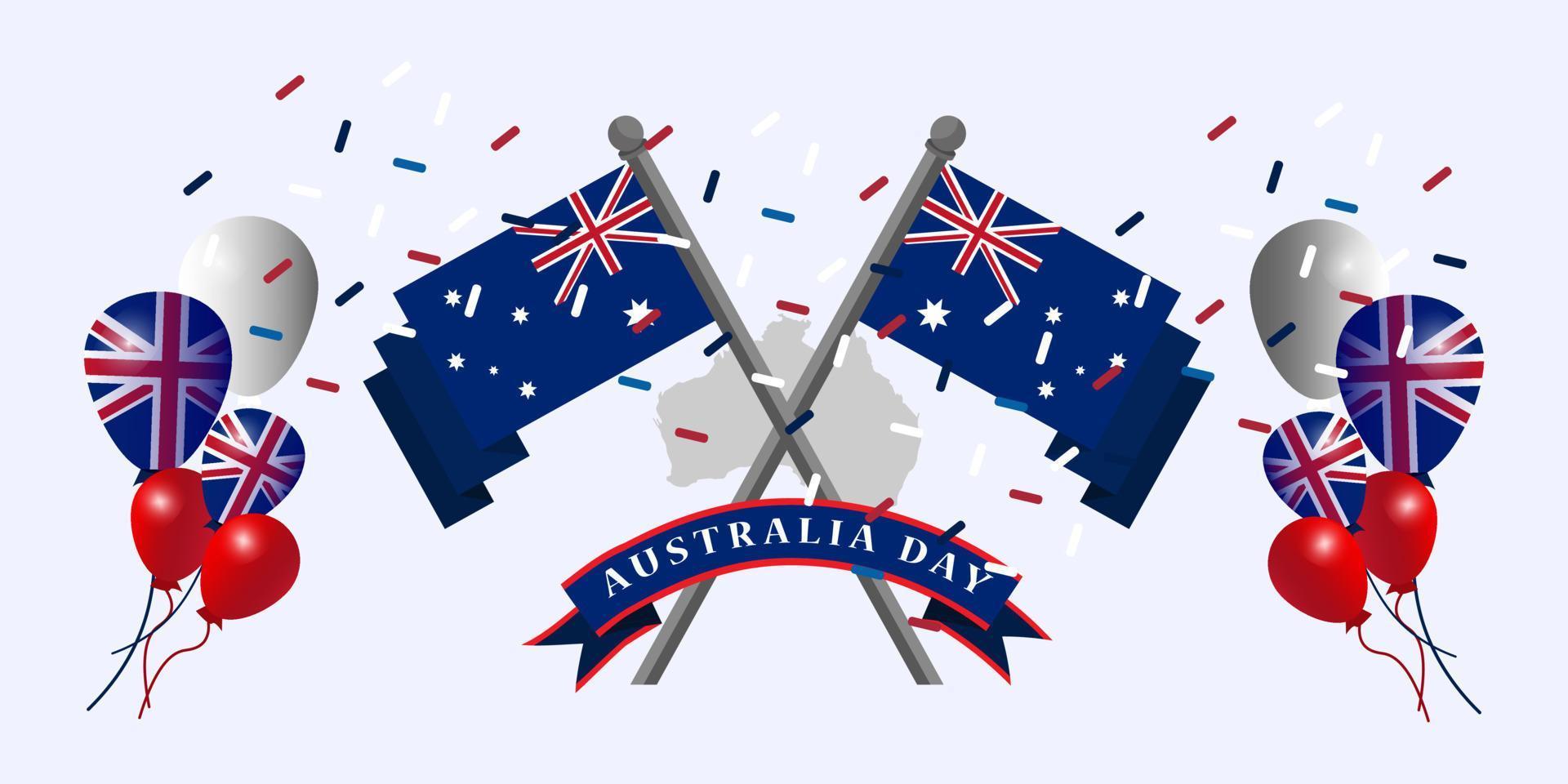 Australia giorno gennaio 26th volante bandiera illustrazione con bandiera polo sfondo disegno, adatto per striscione, sito web e App vettore