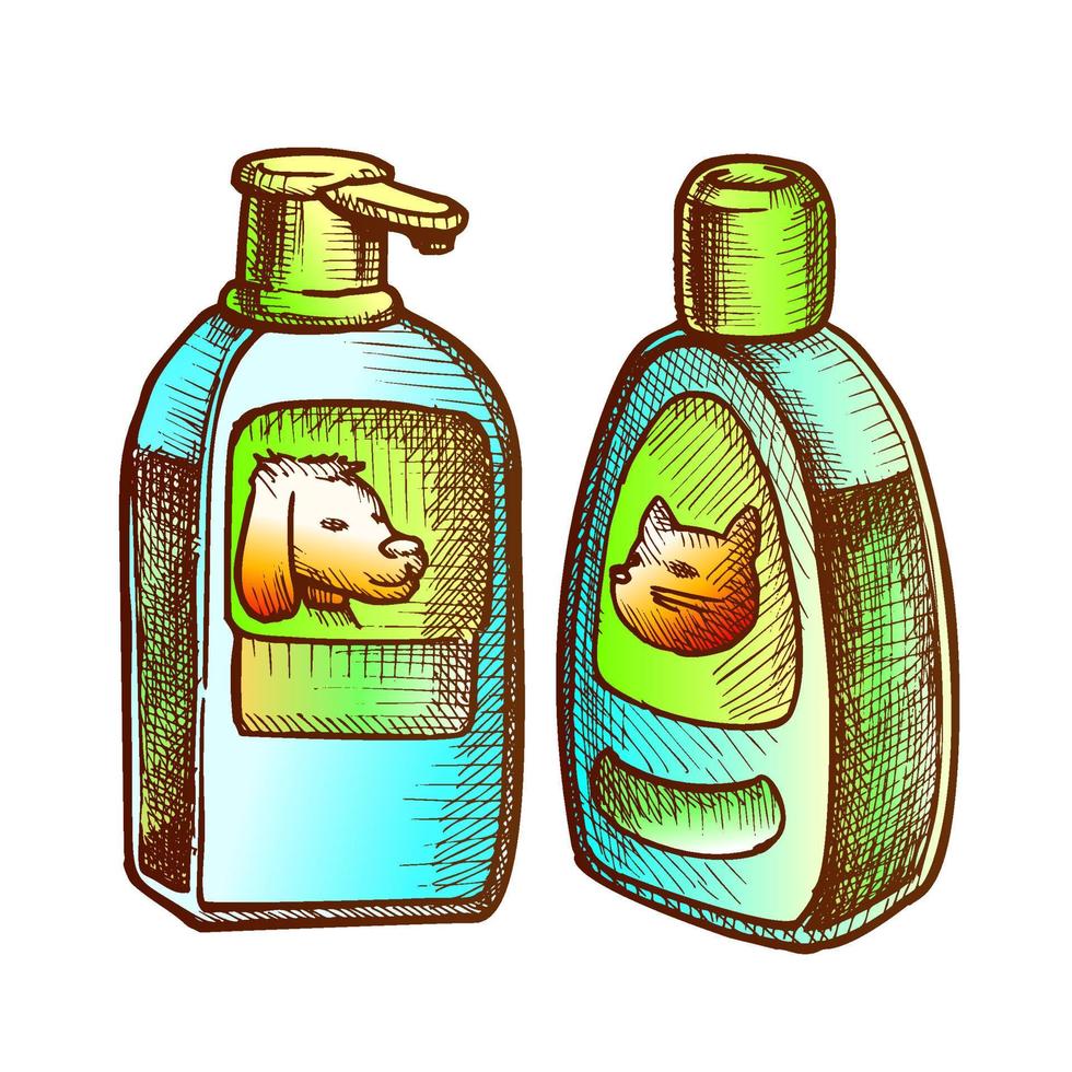 shampoo bottiglie per gatto e cane monocromatico vettore
