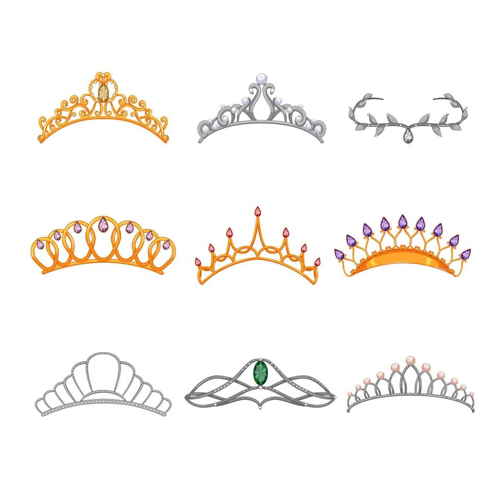 tiara corona impostato cartone animato vettore illustrazione