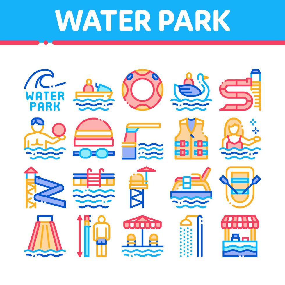 acqua parco attrazione collezione icone impostato vettore