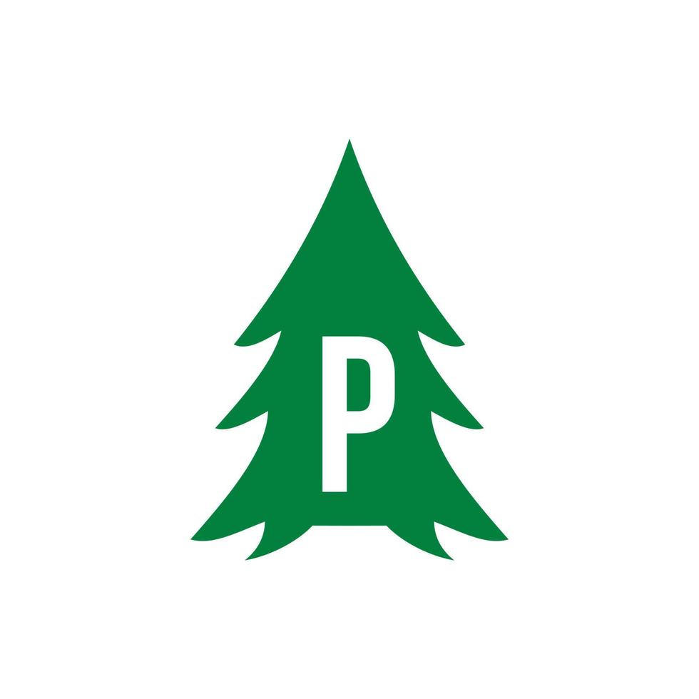 lettera p pino albero logo design vettore