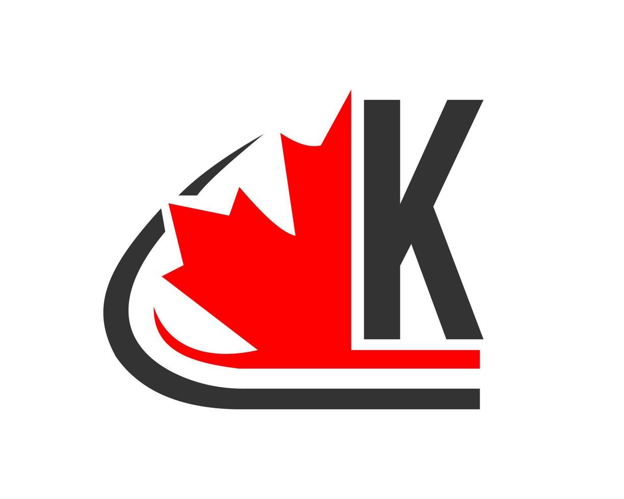 canadese rosso acero foglia con K lettera concetto. acero foglia logo design vettore