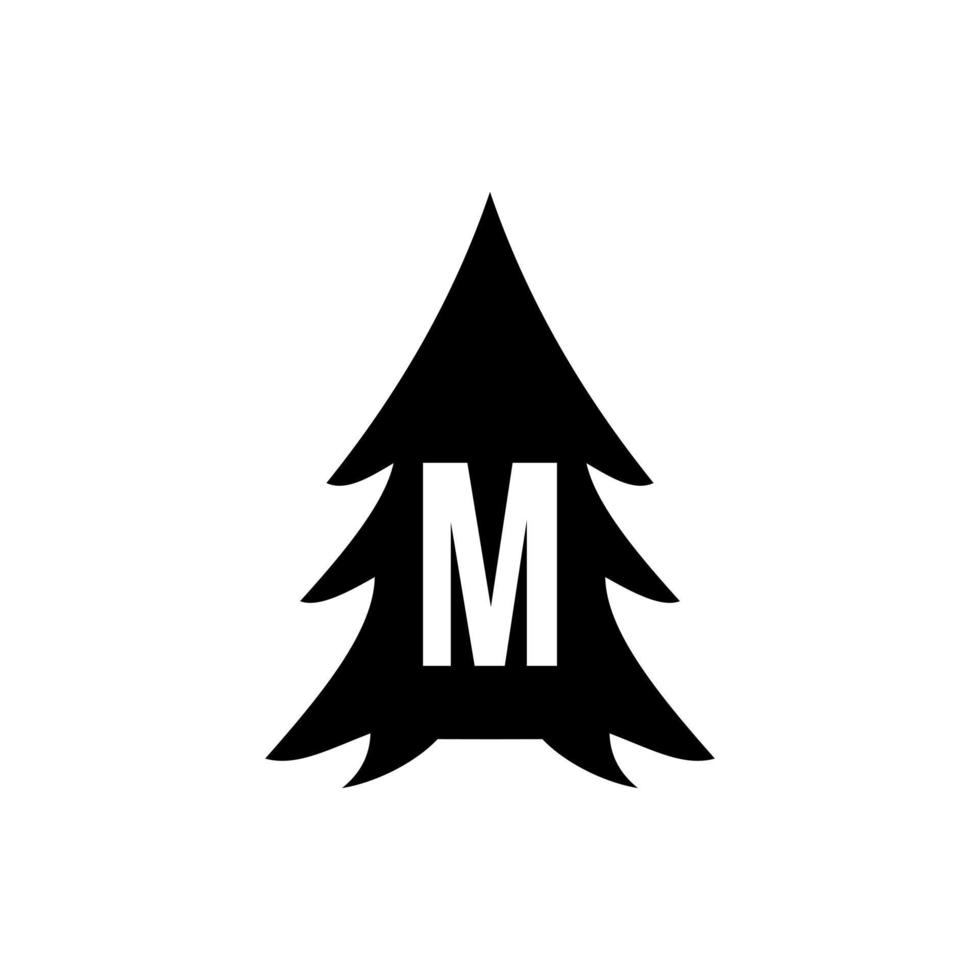 lettera m pino albero logo design vettore