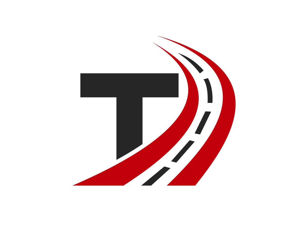 trasporto logo con t lettera concetto. strada logo design modello vettore