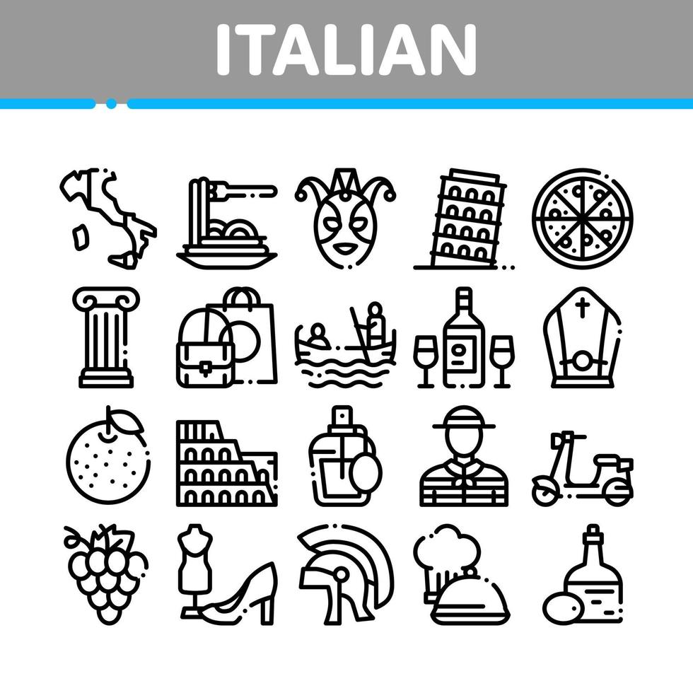 italiano tradizionale collezione icone impostato vettore