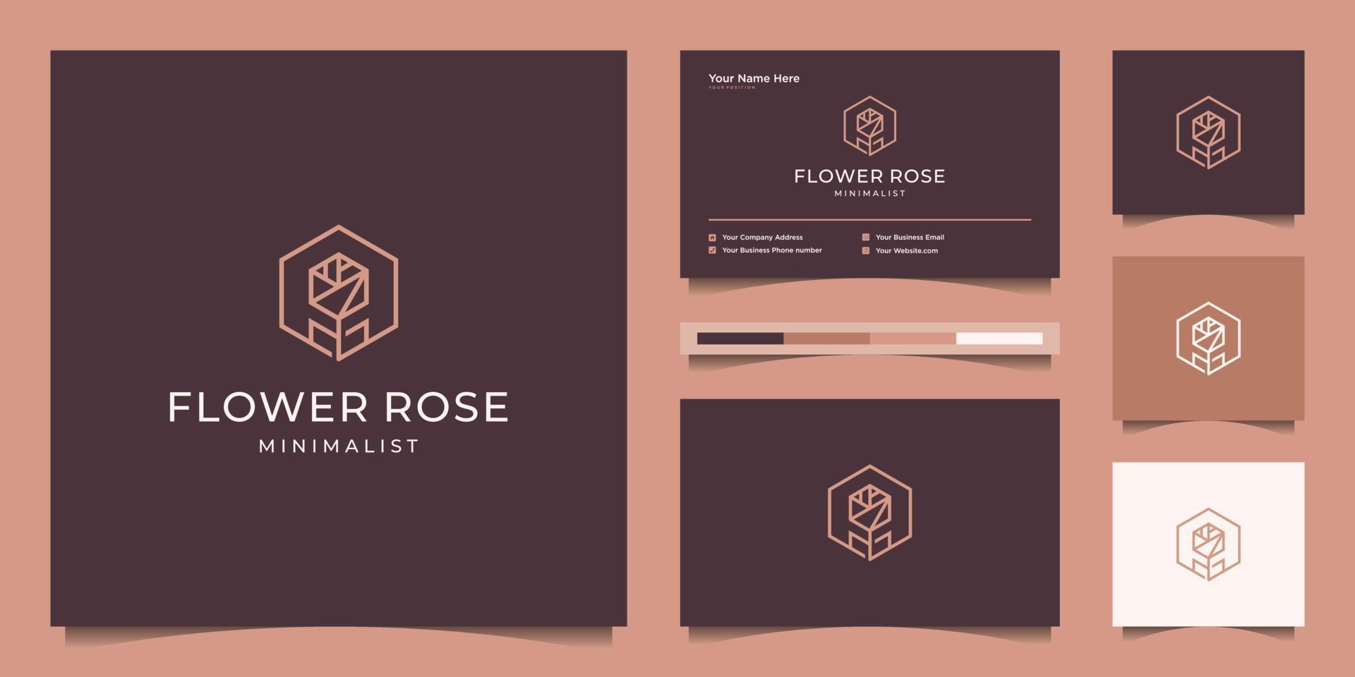 minimalista elegante fiore rosa linea arte stile. lusso bellezza salone, moda, cura della pelle, cosmetici, yoga e terme prodotti. logo design e attività commerciale carta premio vettore