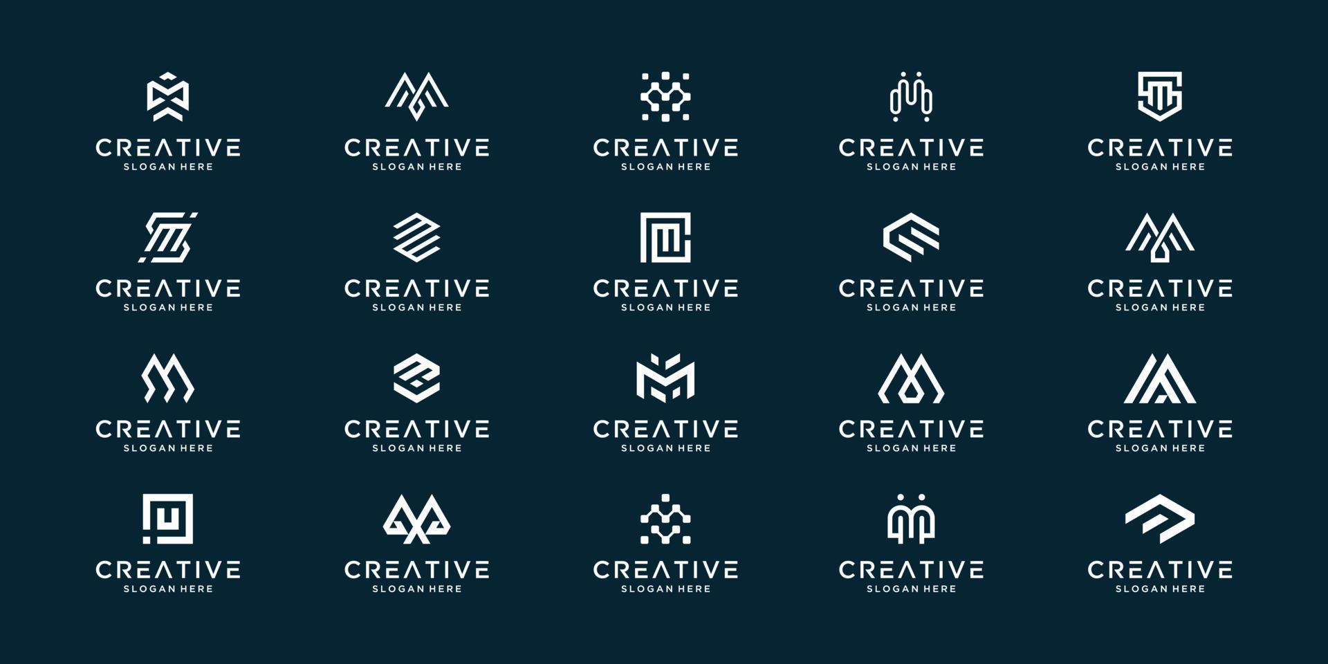 collezione di monogramma iniziale lettera m impostare. creativo lettera marchio logo design simbolo. vettore