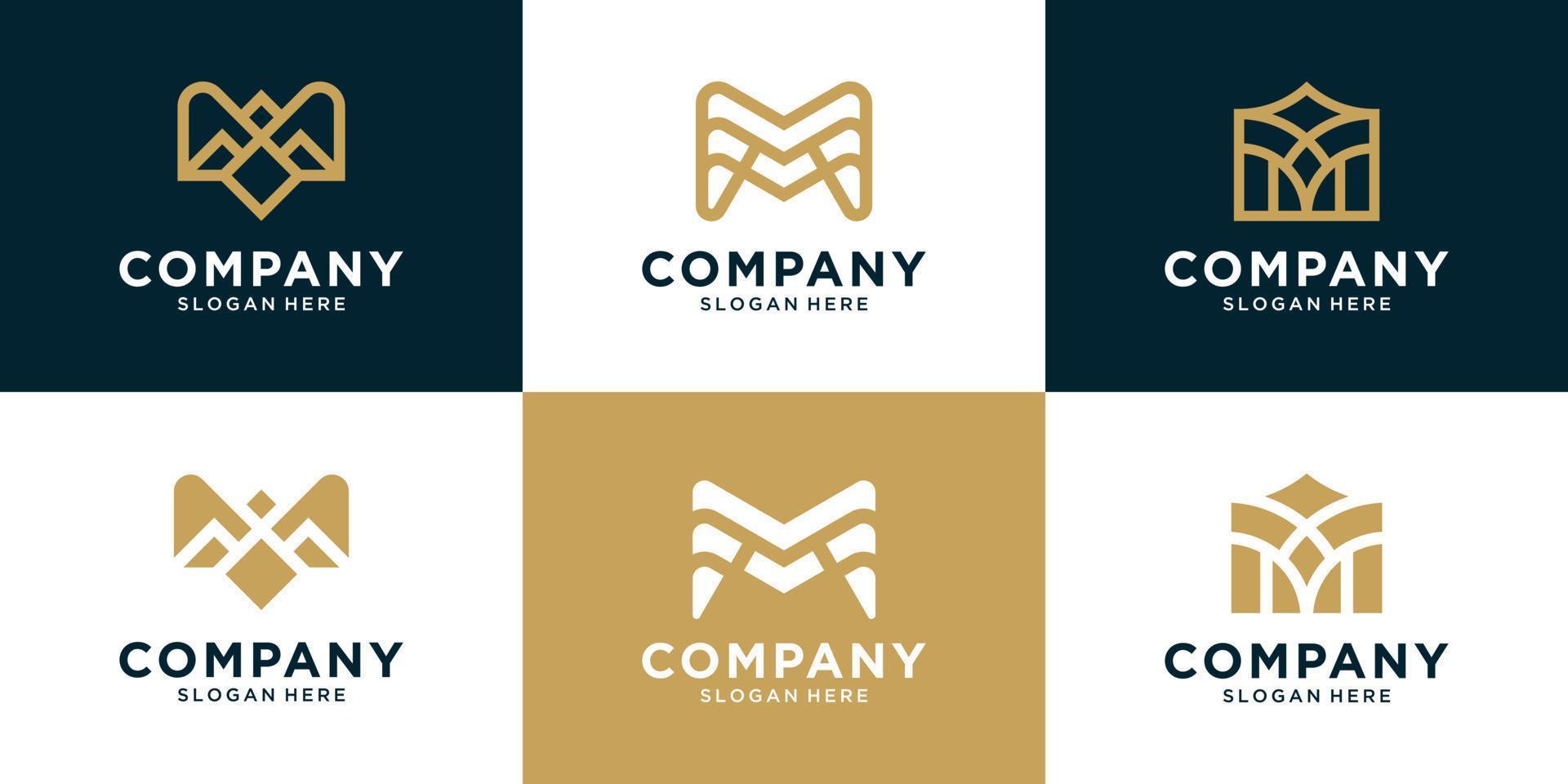 impostato di iniziale lettera m logo design. icone per attività commerciale lusso, elegante e semplice. vettore