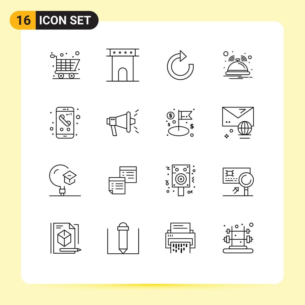 gruppo di 16 moderno lineamenti impostato per mobile App freccia servizio Hotel modificabile vettore design elementi