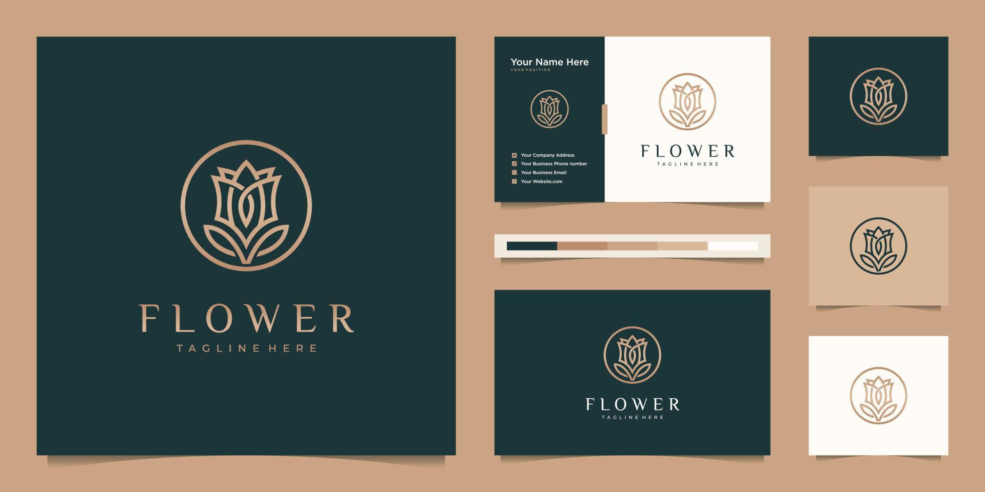 minimalista elegante fiore rosa lusso bellezza salone, moda, cura della pelle, cosmetici, yoga e terme prodotti. logo design e attività commerciale carta premio vettore