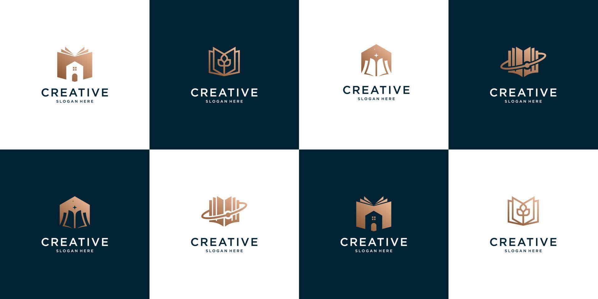 impostato di creativo libreria logo design vettore