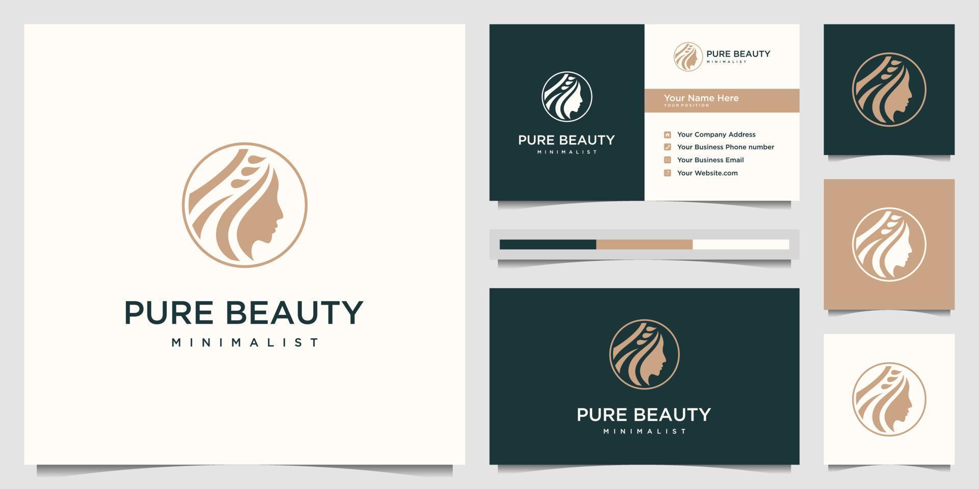 bellezza donne viso femminile simbolo per salone, cosmetici, pelle cura e spa. logo design e attività commerciale carta vettore