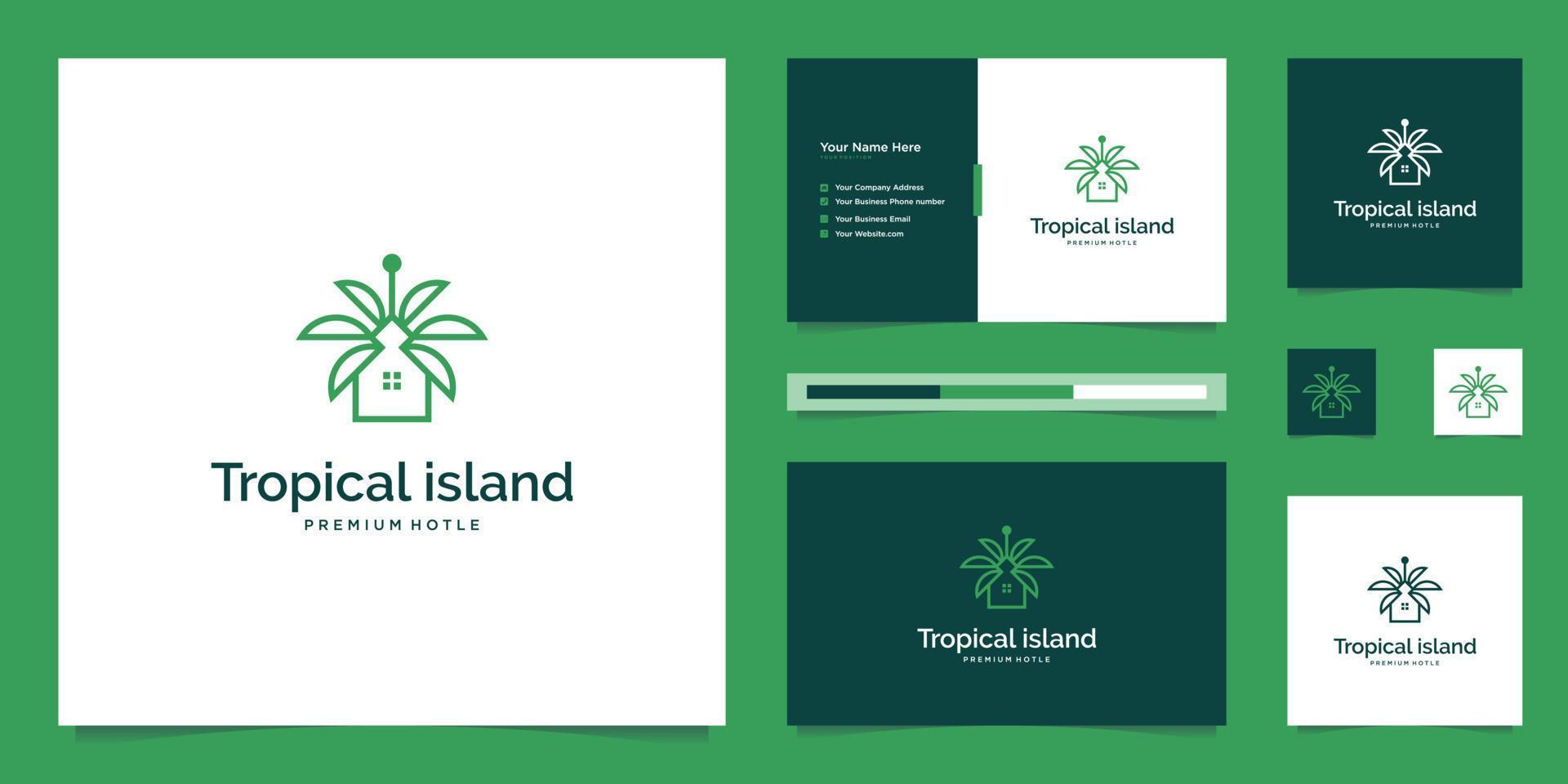 palma albero e Casa. astratto design concetto per viaggio agenzie, tropicale resort, spiaggia alberghi. estate vacanza simbolo. vettore logo design modello.