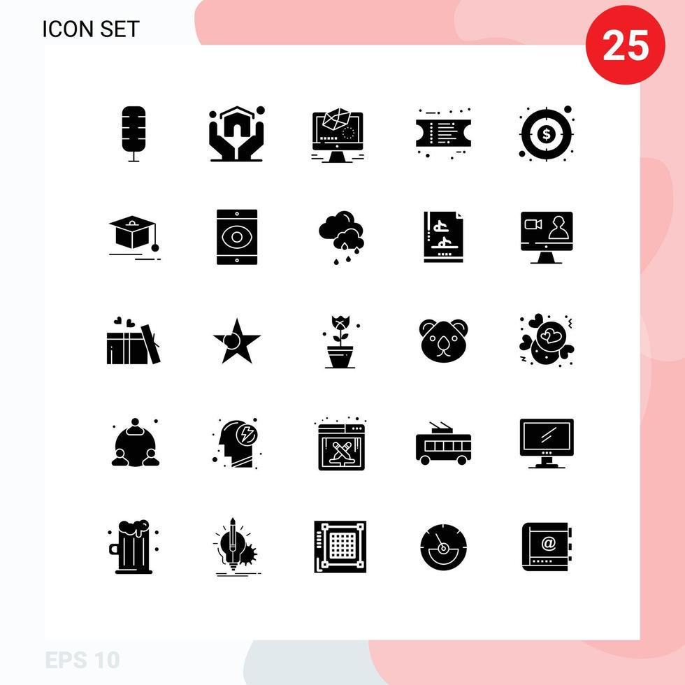 25 solido glifo concetto per siti web mobile e applicazioni obbiettivo profitto design i soldi ricevuta modificabile vettore design elementi