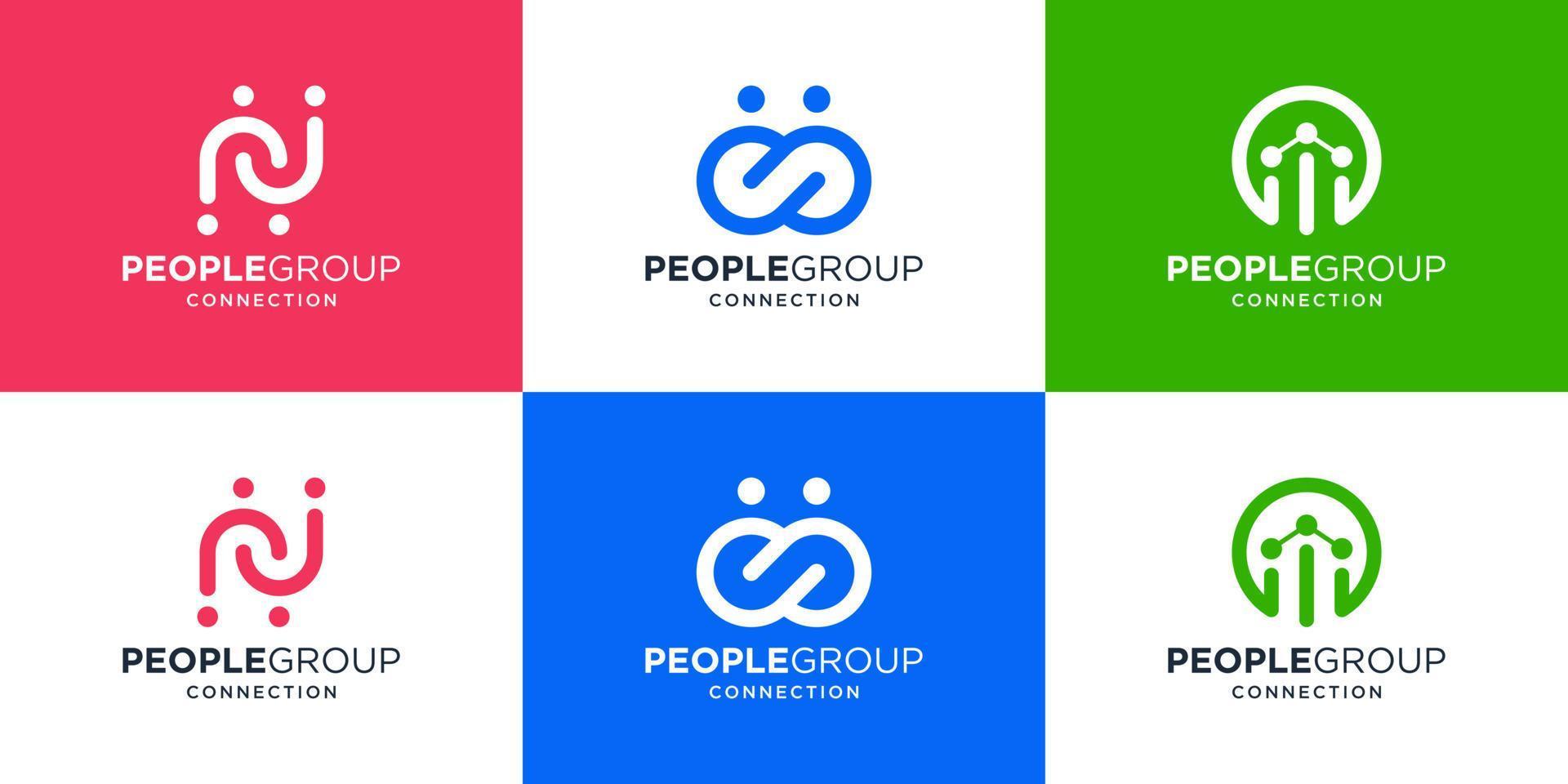 impostato di persone connessione logo design modello. minimalista collezione sociale gruppo, famiglia e unità. vettore