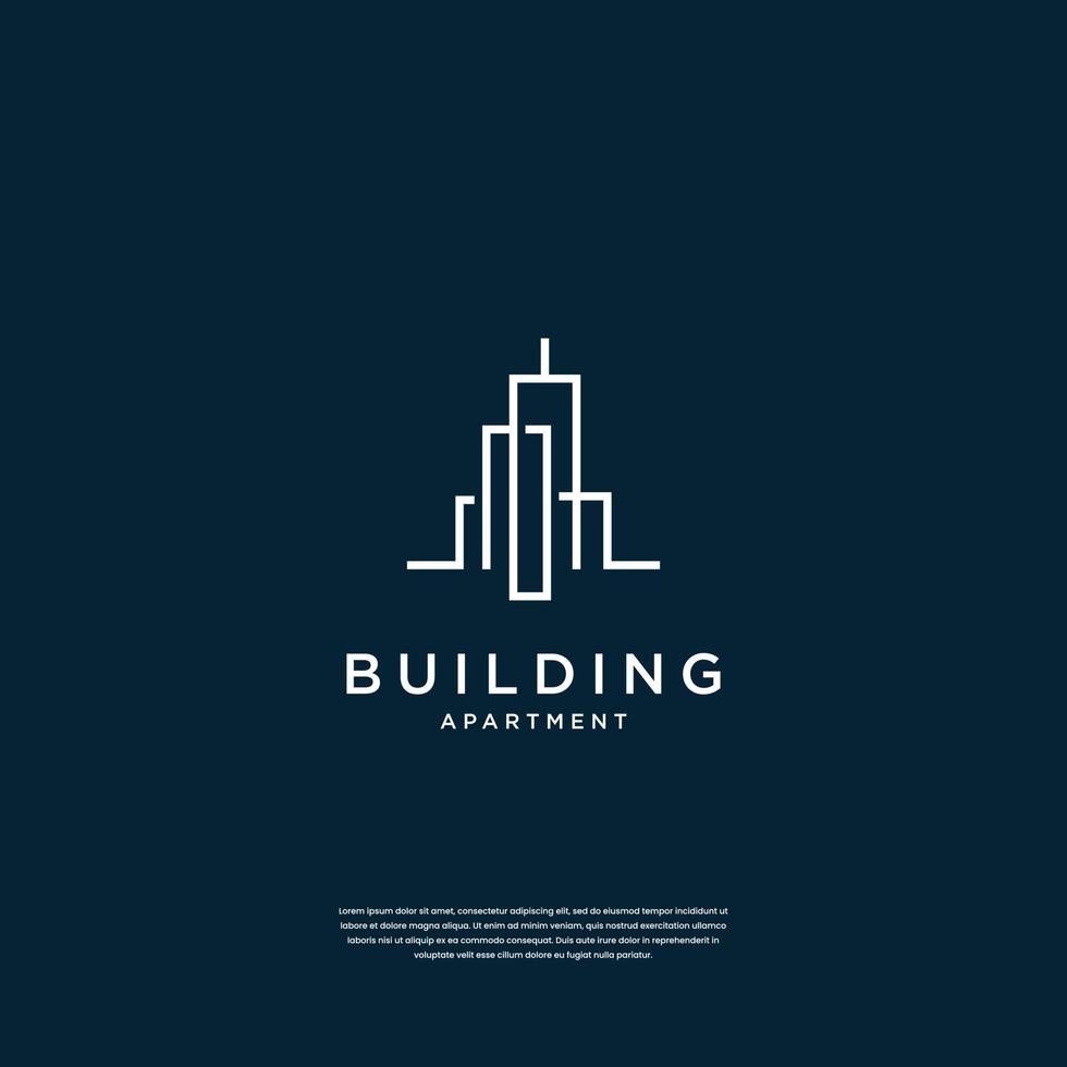 minimalista edificio logo design vero proprietà, architettura, costruzione con linea arte stile vettore