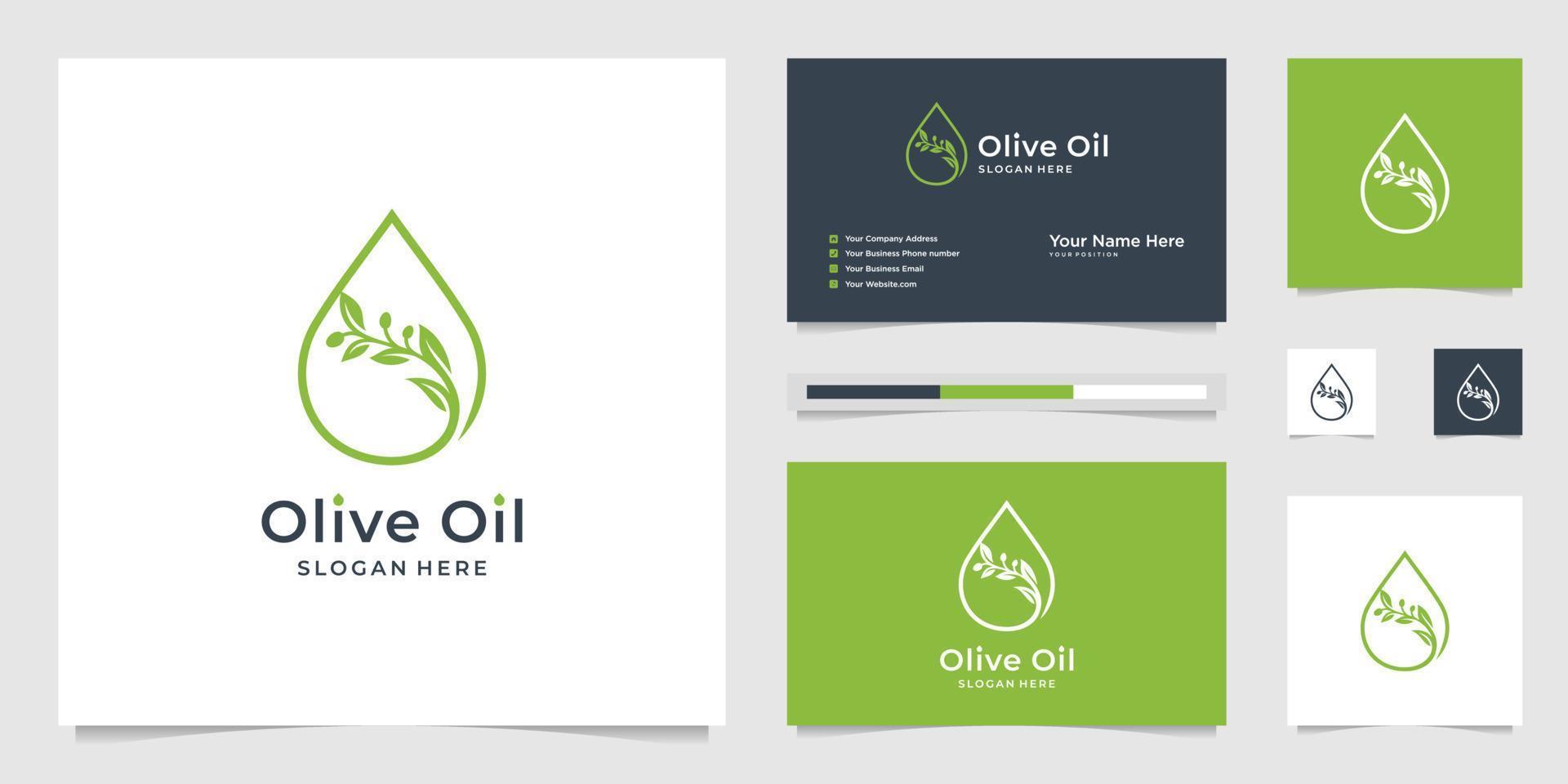 oliva olio goccioline e albero rami, simboli per bellezza salone, cura della pelle, cosmetici, yoga e terme prodotti. premio logo design e attività commerciale carte. vettore