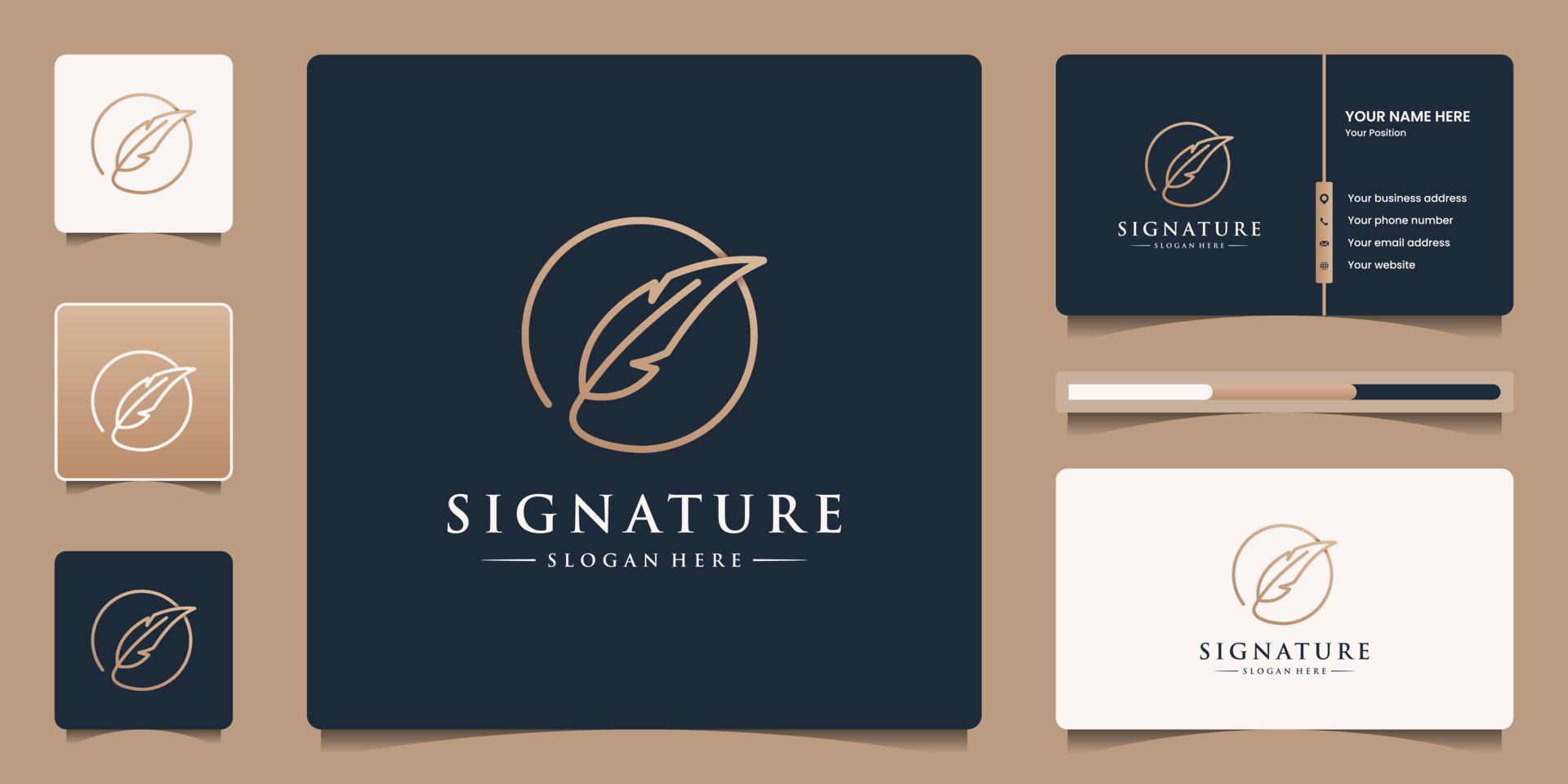 creativo d'oro penna d'oca firma logo design con minimalista piuma inchiostro logo modello vettore