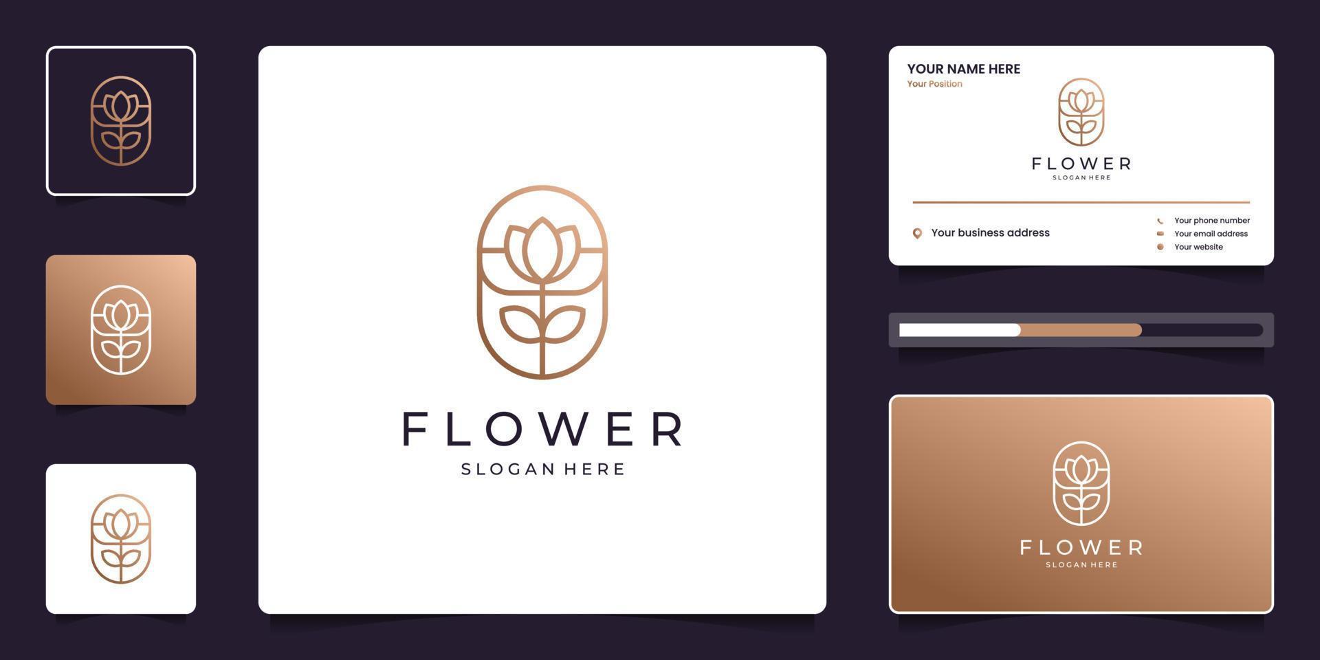 minimalista elegante loto fiore logo design e attività commerciale carta vettore