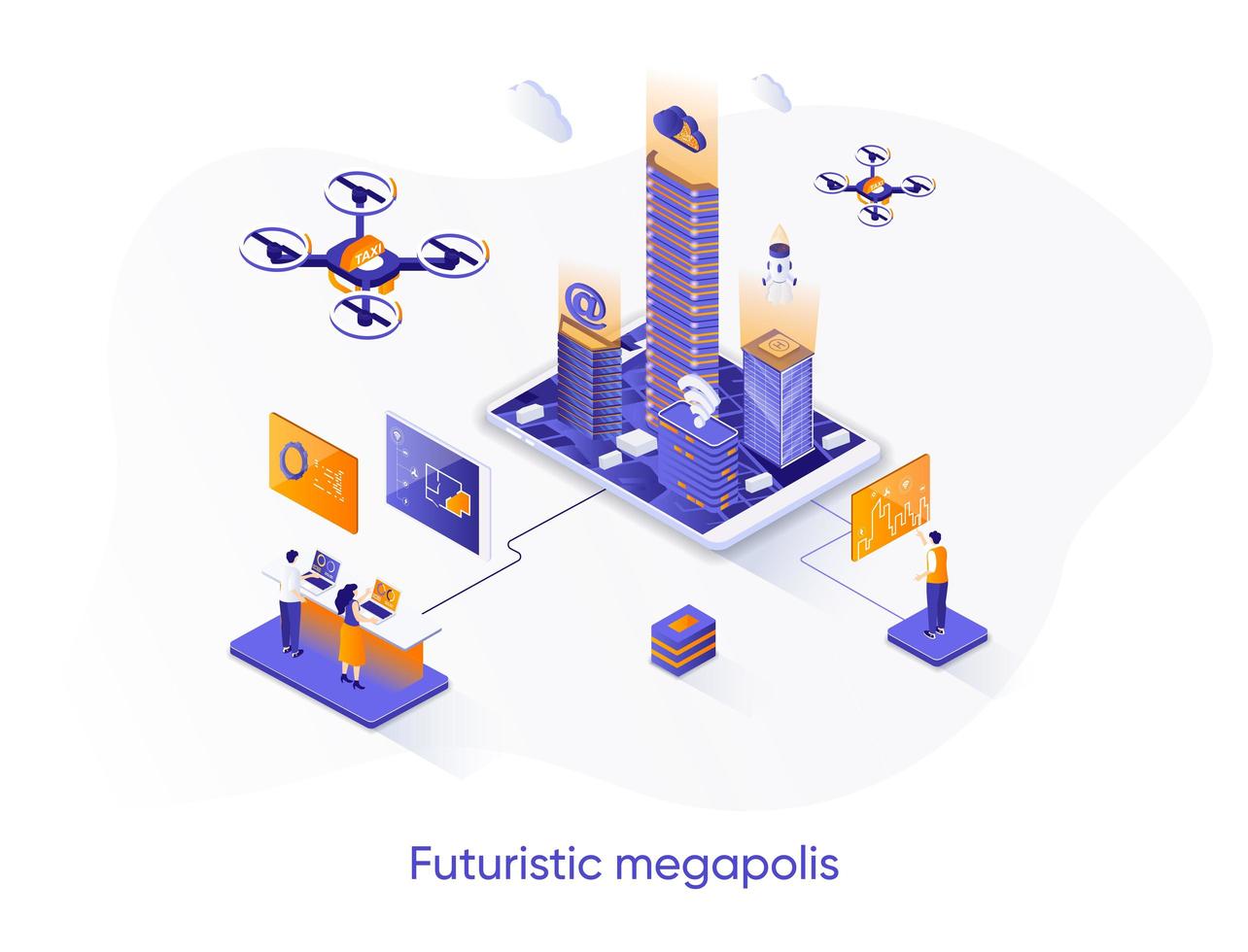 banner web isometrico megapolis futuristico. vettore