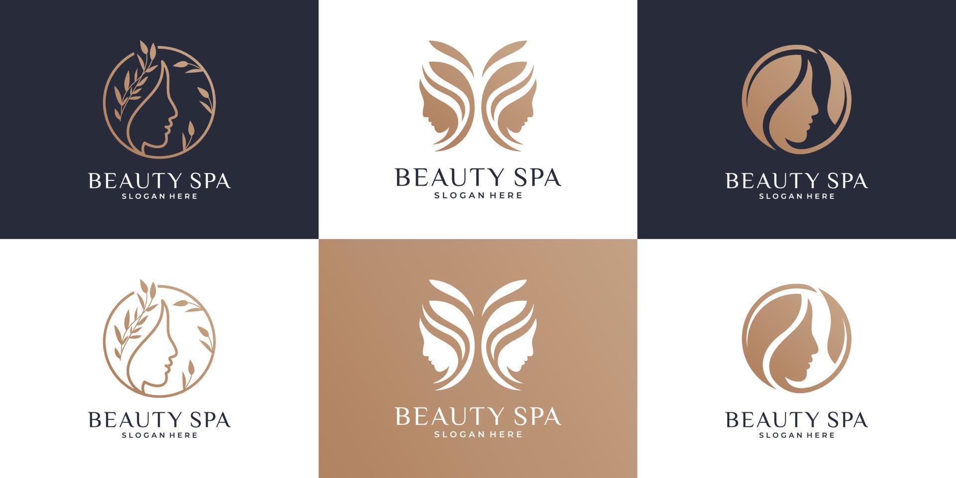 collezione di bellissimo donne logo design modelli. lusso simbolo per bellezza, salone, terme e cura della pelle. vettore