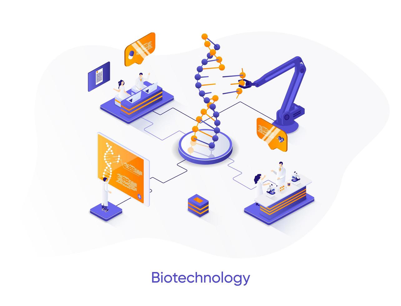 banner web isometrico della società di biotecnologia. vettore