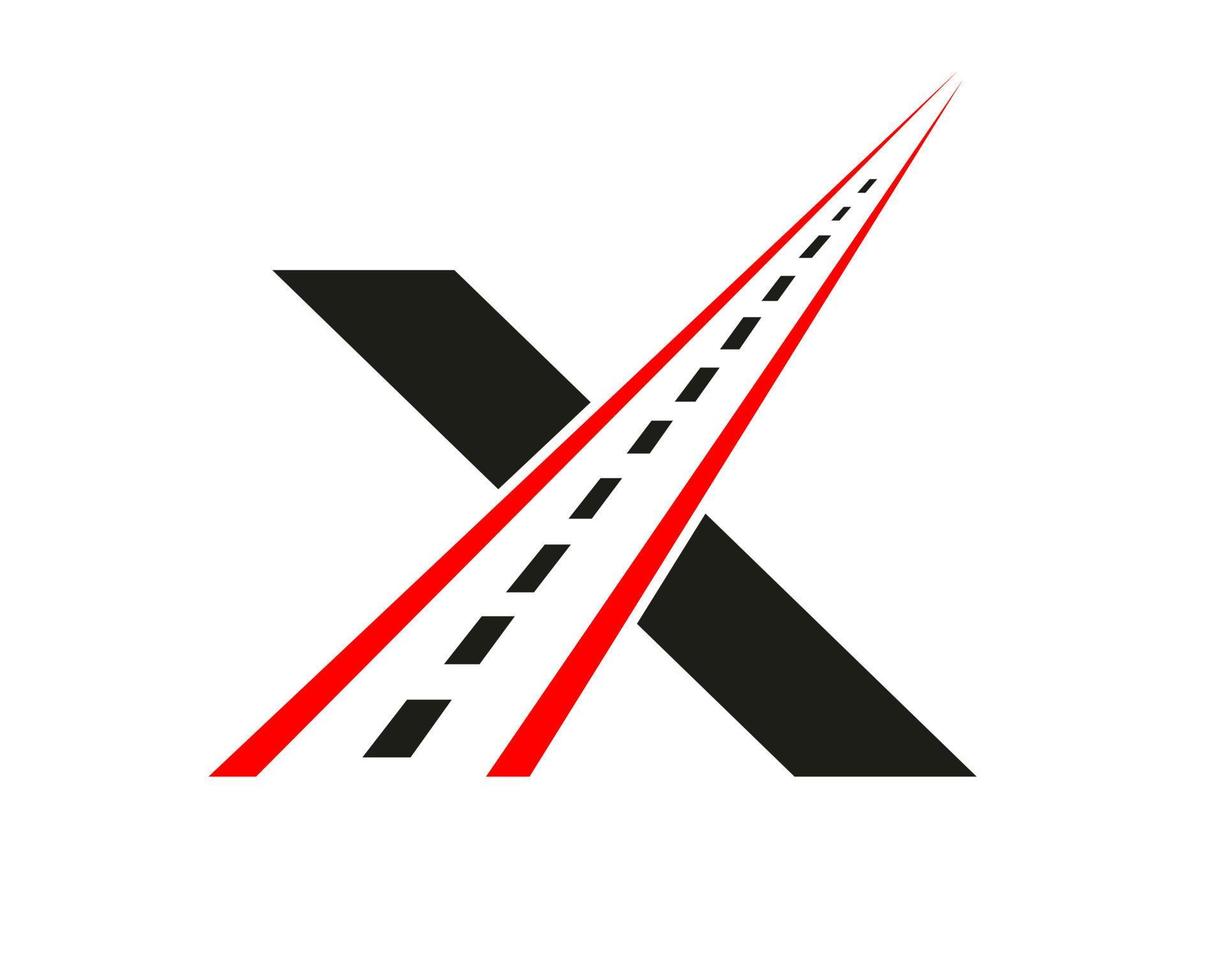 trasporto logo con X lettera concetto. strada logo design modello vettore