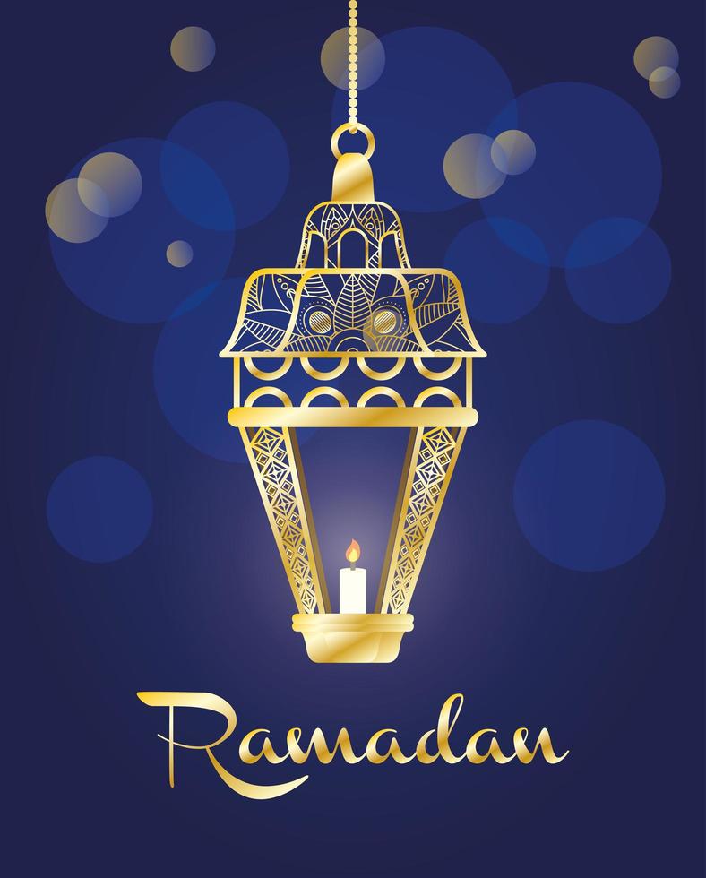 banner celebrazione del ramadan con lampada d'oro vettore