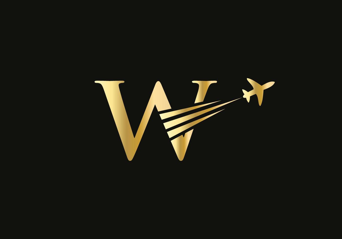 lettera w viaggio logo design concetto con volante aereo simbolo vettore